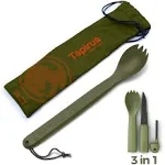 Tapirus Spork Tactical Green | BPA Free Spoon Fork, Stainless Steel Knife and Fire Starter | 3 in 1 Multipurpose Utensil | Outdoor Hiking, Camping &