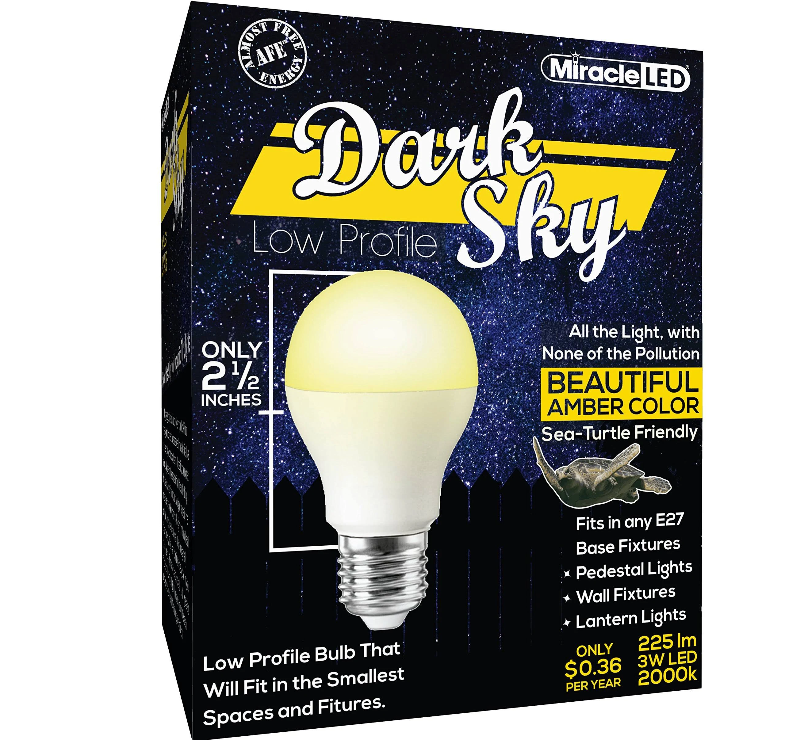 MiracleLED 604589 Dark Sky 3W Low Profile Bulb (2-Pack), Amber