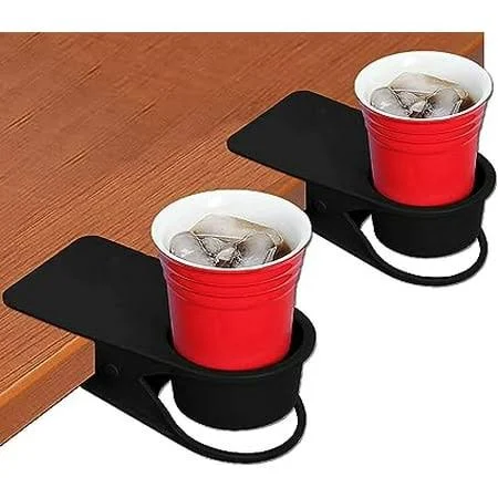 2PCS Drinking Cup Holder Clip, Kalolary Desk Bottle Cup Stand DIY Glass Clamp Storage Saucer Clip Water Coffee Mug Holder Saucer Clip Design for Home & Office, Black