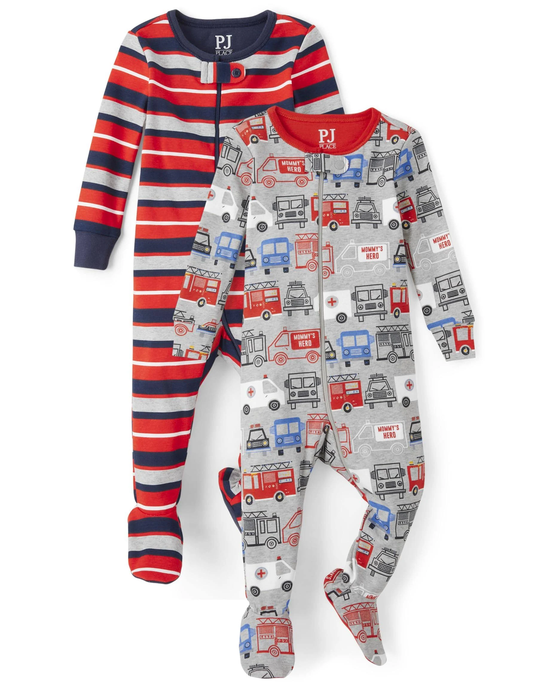 The Children's Place Baby Boys' and Toddler Snug Fit 100% Cotton Zip-Front One Piece Footed Pajamas 2-Pack