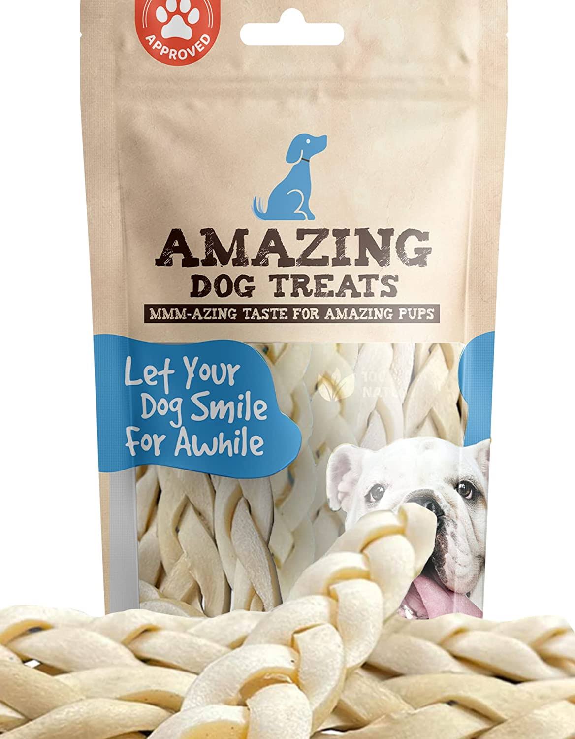 Amazing Dog Treats - Beef Cheek Braids Dog Chew (6 inch - 8 Pack) - No Odor - Thick Cut - Rawhide Alternative - Beef Cheek Slice Chip Sticks - No Dyes