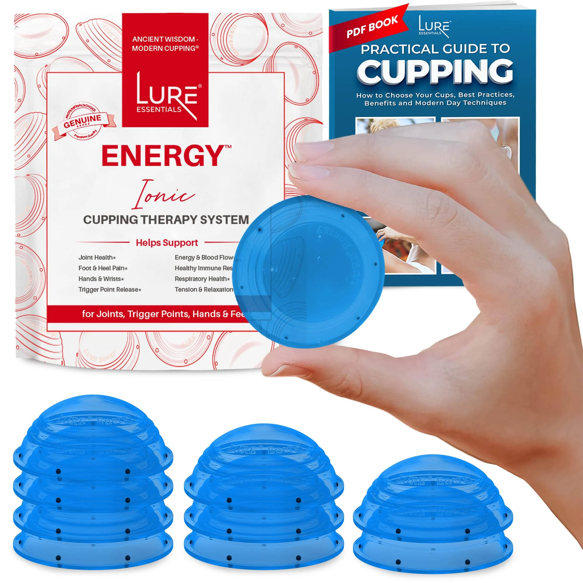 Lure Essentials Ionic Energy Cupping Therapy Set for Joint Pain Relief, Trigger ...