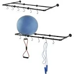 MyGift Industrial Matte Black Metal Wall Mounted Exercise Yoga Ball Storage Rack with 6 S-Hooks for Fitness Equipment