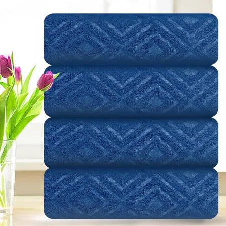 CHINO Extra Large Bath Towel Set, 4 Piece Blue Oversized Bath Sheets 35"x70"-Soft, Quick Dry, Super Absorbent, Diamond Pattern Microfiber Bath Sheets for Bathroom, Beach, Travel, Fitness, Yoga