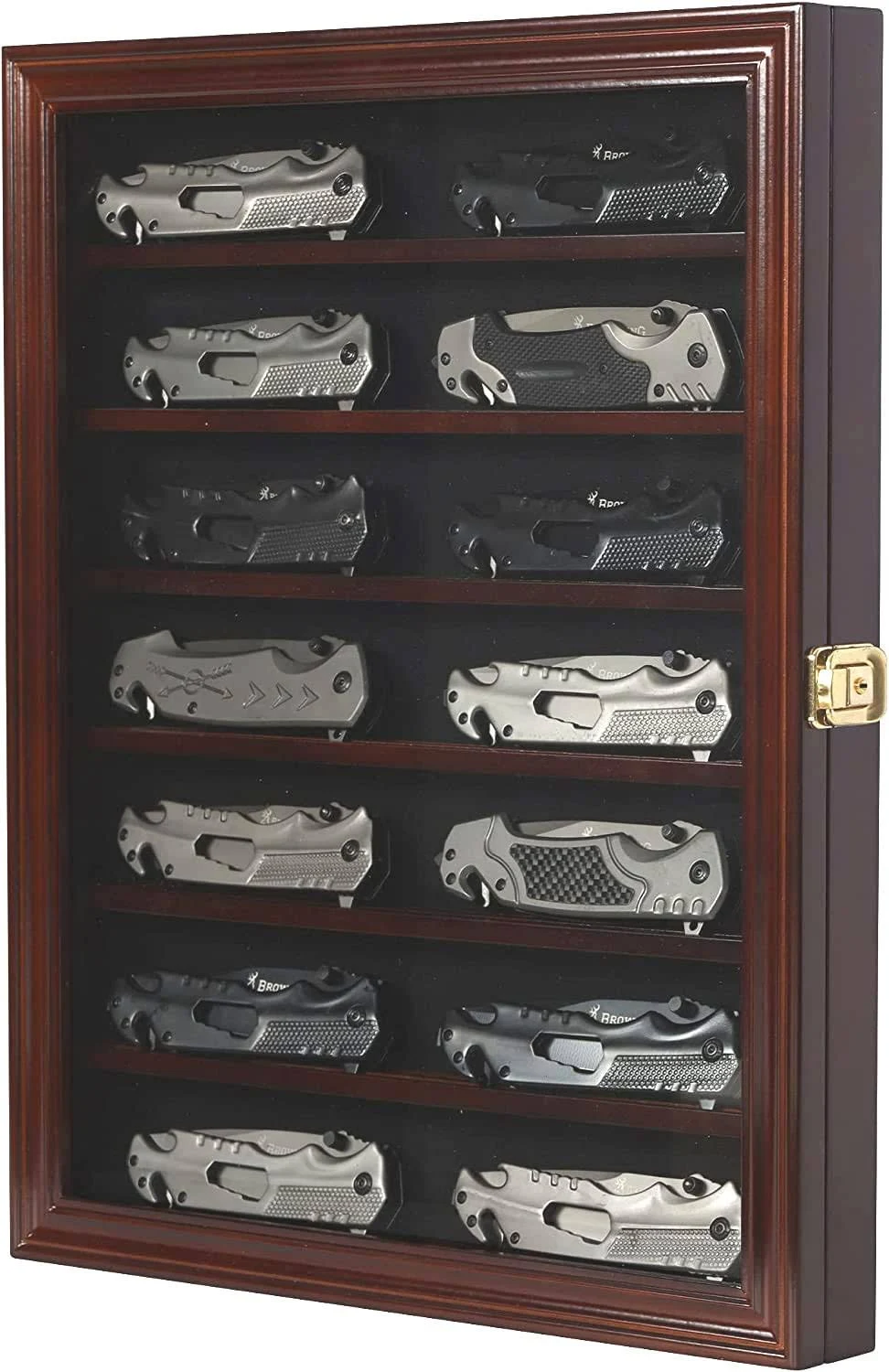 Pocket Hunting Knife Display Case Wall Wooden Cabinet with Glass UV Protection ...