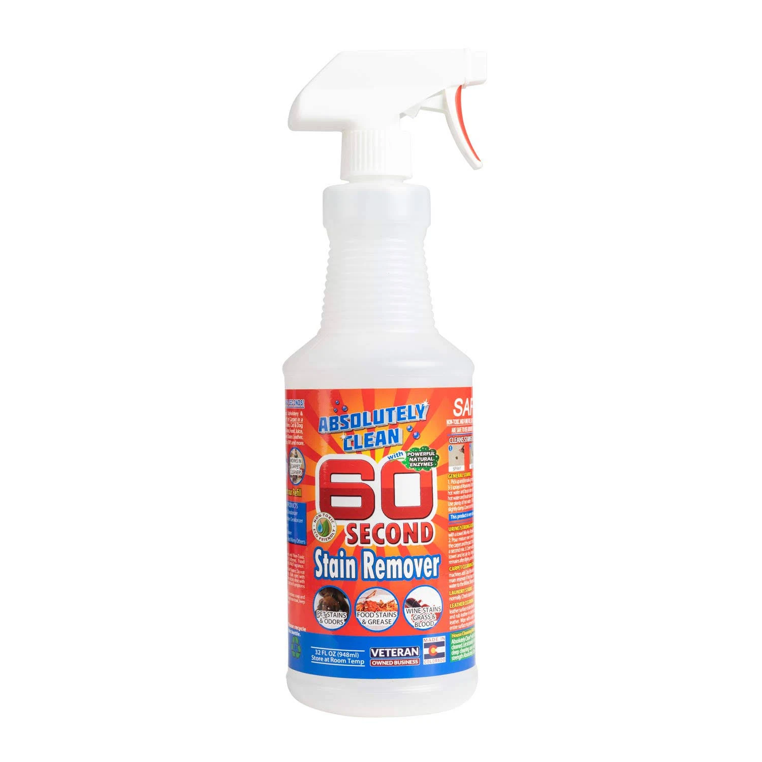 Amazing 60 Second Stain Remover - Commercial Strength - Powerful, Natural Enzymes Remove Food, Grease, Pet Stains & More - Non-Toxic/Eco Friendly - USA Made (32oz Spray Bottle - Save 25%)