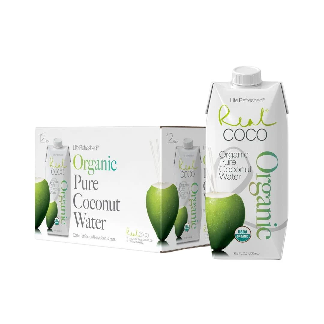 Real Coco Original Coconut Water 500ml, 100% USDA Organic Coconut Water, Packed