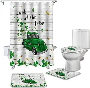 St.Patrick&#039;s Luxury Shower Curtain Set 4 Pcs for Bathroom,Saint Patrick&#039;s Day 