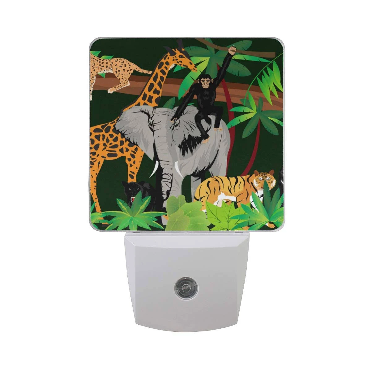 Plug-in Night Light Jungle Animals Printed LED Nightlight, Dusk-to-Dawn Sensor, Bedroom, Bathroom, Kitchen, Hallway, Stairs, Energy Efficient, 2-Pack, 0.5W