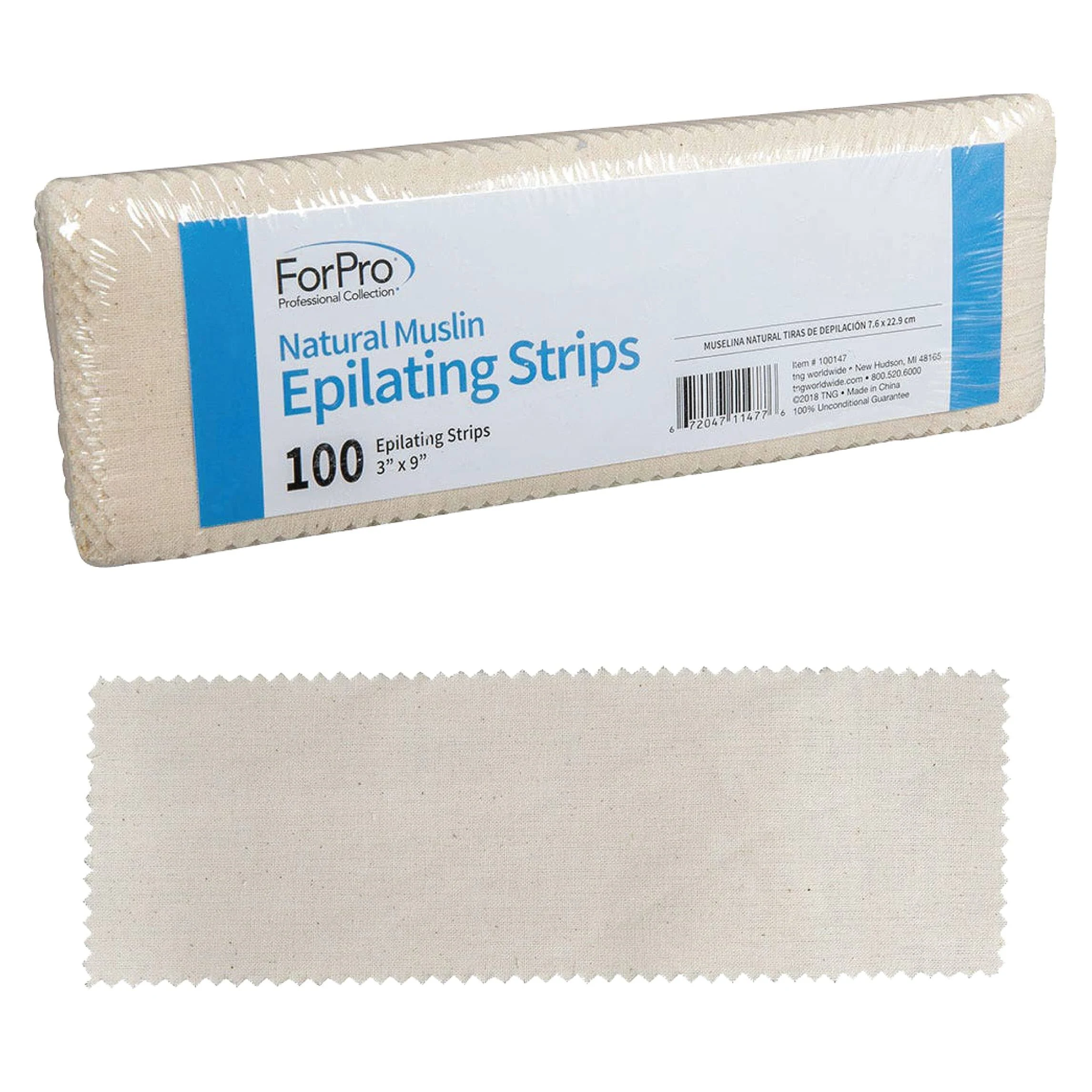 ForPro Natural Muslin Epilating Strips, Tear-Resistant, Pre-Cut Strips for Hair Removal, 3” W x 9” L, 100-Count