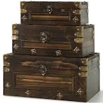 Soul & Lane Branson Wooden Storage Trunks - Set of 3, Decorative Vintage Chests with Hinged Lids for Home Décor and Storage, Antique Wood Boxes for Keepsakes