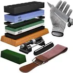 Knife Sharpening Stone Set - Premium 4 Side Grit 400/1000 3000/8000 Whetstone Sharpener Kit - Non-Slip Bamboo Base,Cut Resistant Gloves, Angle Guide,Flatting Stone,Honing Guide,Leather Strop