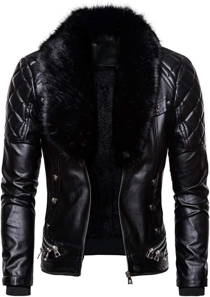 SPE969 Men's Zipper Removable Fur Collar Jacket,Leather Vintage Steam Pocket Punk ...