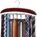 2 Pack Belt Hanger Organizer, Upgraded Tie and Belt Organizer, 20 Hooks Wooden Belt Rack for Storage, Stored Up to 60 Belts-Red