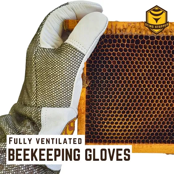 Sting Stopper Ventilated Goat Skin Beekeeping Gloves - Beekeeper White