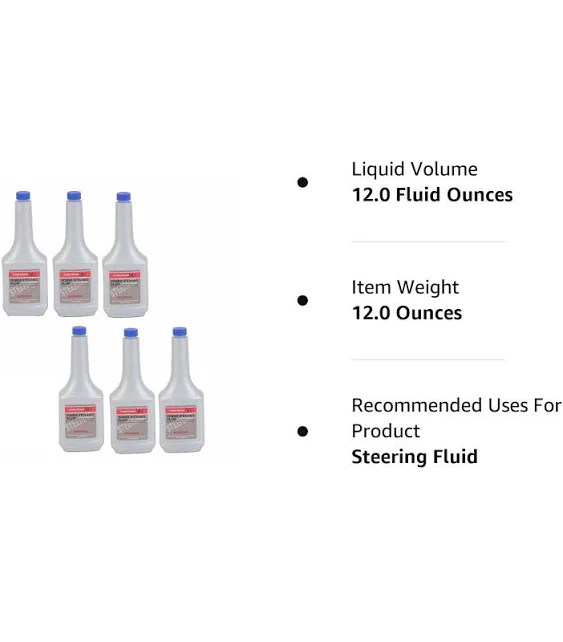 Compatible with Honda Acura Power Steering Fluid 12 oz Bottle pack of 6 08206 9002