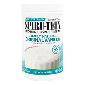 Natures Plus SPIRU-TEIN Simply Natural, Original Vanilla - 0.81 lb - Unsweetened Plant-Based Protein Shake - Non-GMO, Vegetarian, Gluten Free - 16 Total Servings