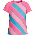 Lands' End Girls Plus Chlorine Resistant Short Sleeve Crew Neck UPF50 Rash Guard, Girl's, Size: Kids Plus Medium, Pink