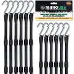 Rhino USA Rubber Bungee Cords Heavy Duty Outdoor with Adjustable Hooks (12-Pack) Assorted Weatherproof Straps with S Hooks for Tarps, Cargo, Motorcycle, Truck and More (185lbs Load Capacity)