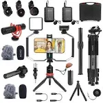 Movo iVlog5 Director’s Vlogging Kit for iPhone - Lightning Compatible YouTube Starter Kit - Accessories: Tripod, Phone Stand, Lens, Mics, Light Vlog Kit - Kids Youtuber Starter iPhone Vlogging Kit