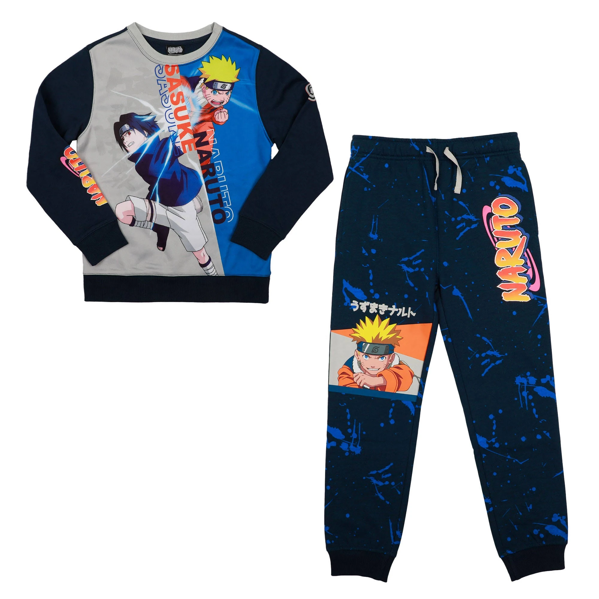 Bioworld Naruto Sasuke Vs. Naruto Oversized Graphic Youth Sweatshirt and Joggers 2-Piece Set