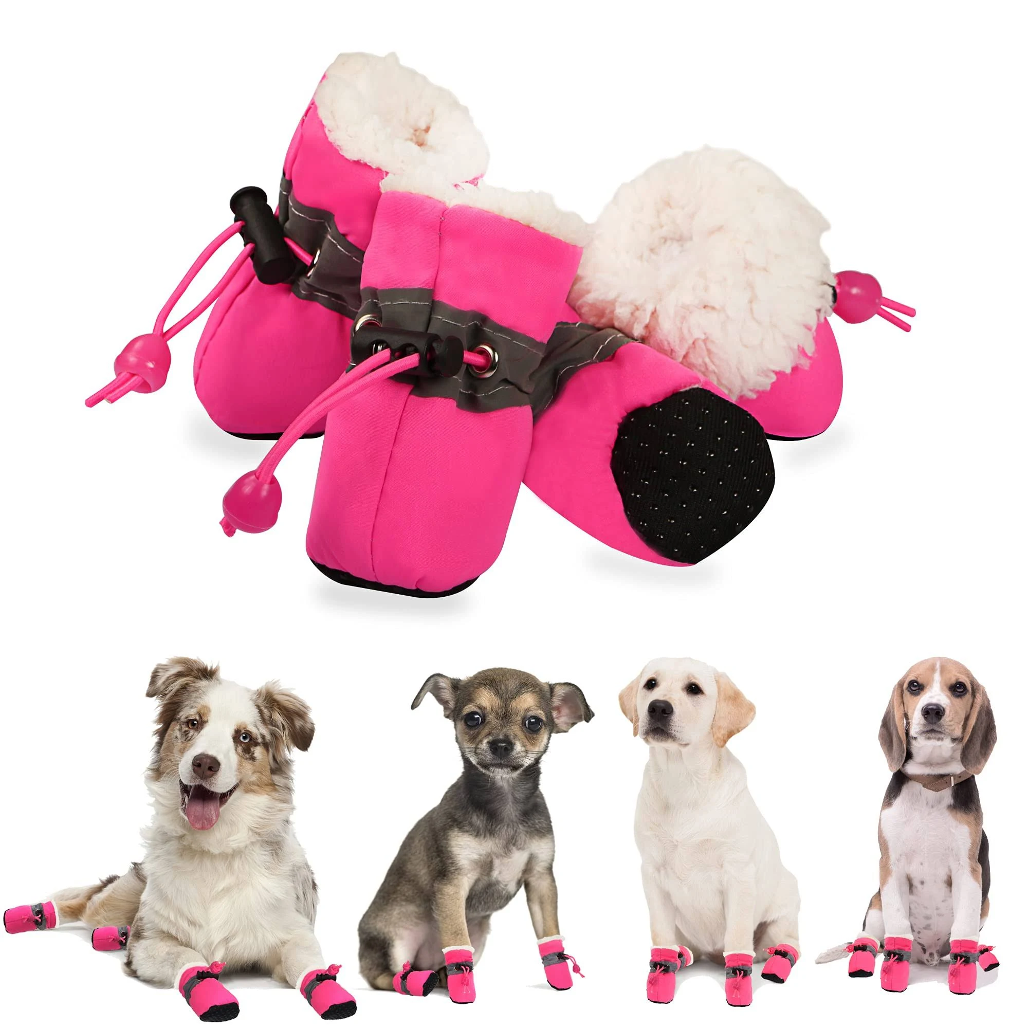 YAODHAOD Dog Shoes for Winter, Dog Boots & Paw Protectors, Fleece Warm Snow Booties for Puppy with Reflective Strip Anti-Slip Rubber Sole for Small Medium Size Dogs,Size 5: 1.9"x1.5" (L*W),Pink