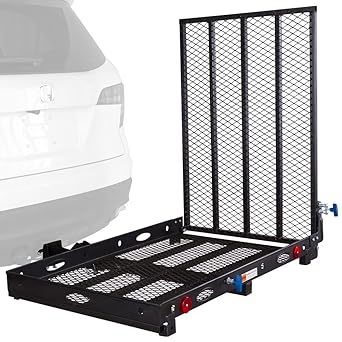 500 lbs. Capacity Hitch-Mounted Folding Steel Wheelchair or Scooter Carrier with 42 in. L Ramp