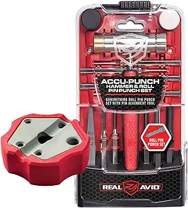 Real Avid Roll Pin Punch Set & Hammer + Non-Slip Magnetic Bench Block | 10 Nickel-Plated Steel Roll Pin Punches, 4 Interchangeable Hammer Heads - Brass, Steel, Ruber, Nylon & Non-Marring Bench Block