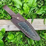 14.5” long custom handmade leather sheath fits up to 8"—9" cutting blade Bowie knife