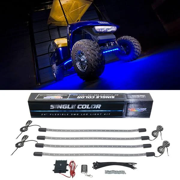 LEDGlow 4pc Blue LED Golf Cart Underbody Underglow Accent Neon Light Kit for EZGO Yamaha Club Car - Water Resistant Flexible Tubes - Includes Control Box & Wireless Remote