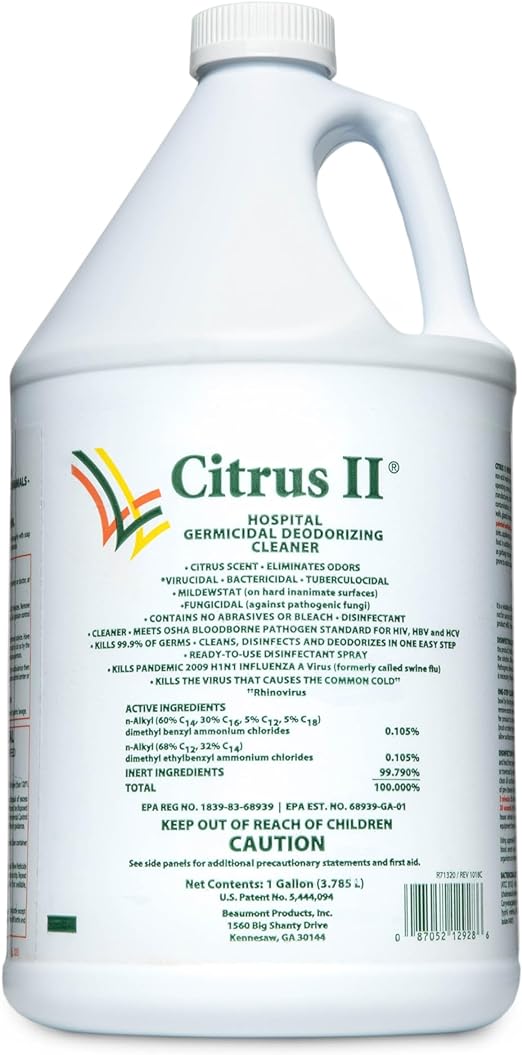 Hospital Germicidal Deodorizing Cleaner - Fresh Citrus Scent - 1 Gallon - Refill - Disinfecting Cleaner for Home, Hospital and Office Areas
