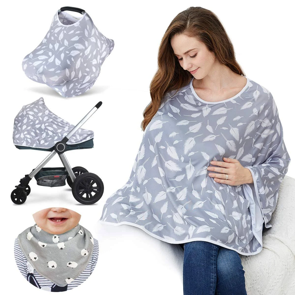 Baby Nursing Cover &amp; Nursing Poncho - Multi Use Cover for Baby Car Seat Canopy, 