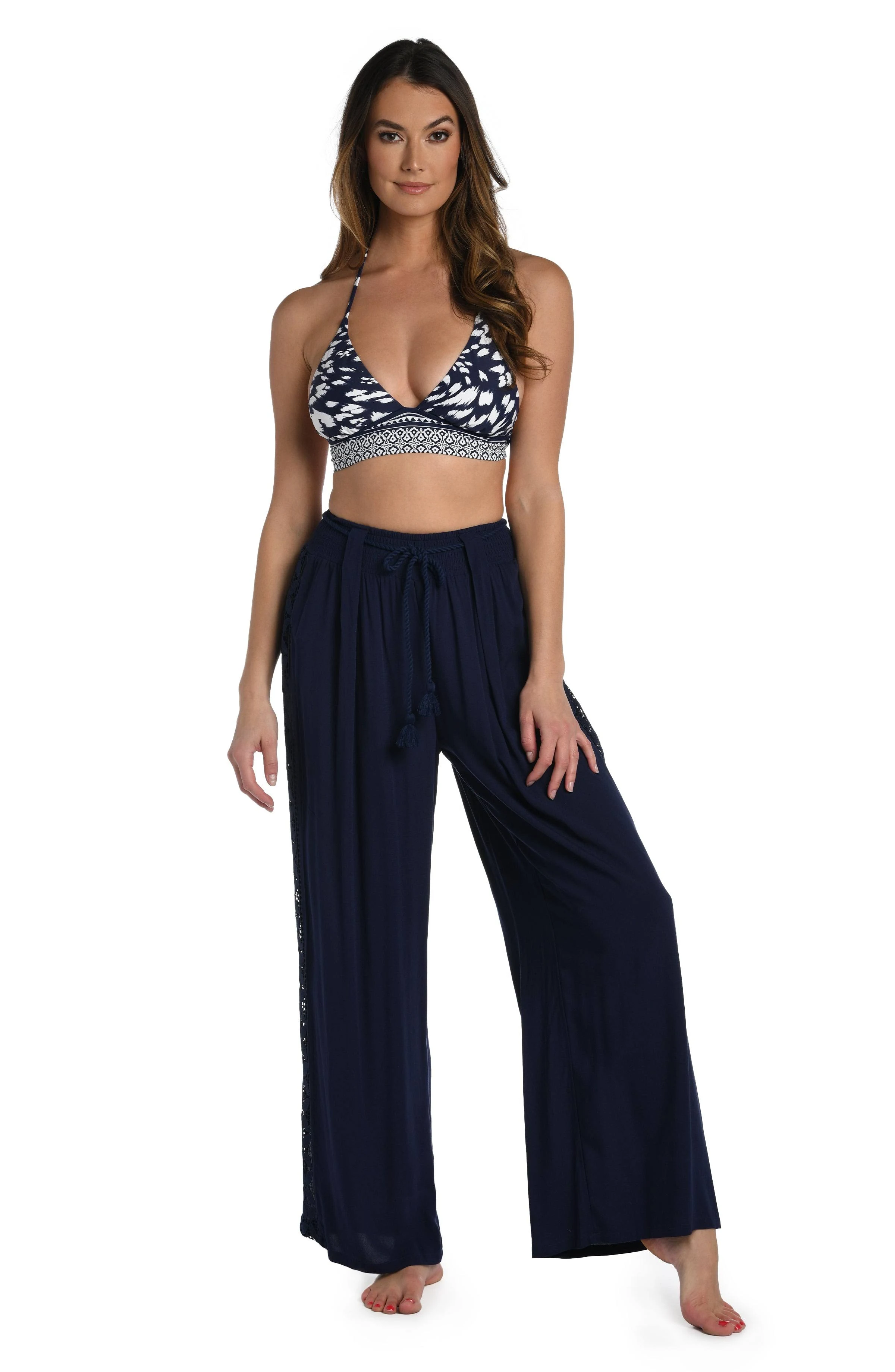 La Blanca Women's Coastal Covers Crochet Side Panel Cover Up Pants - Indigo ...