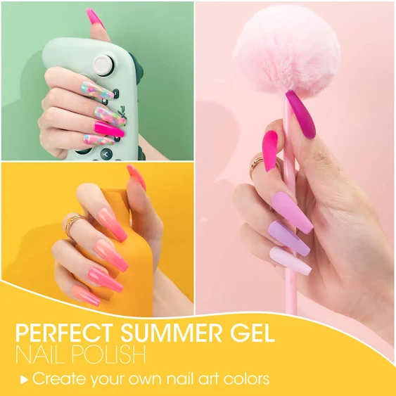 Perfect Summer Gel Nail Polish Kit, 20 Rainbow Neon Glitter Colors with No Wipe ...