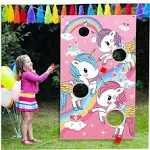 Blulu Unicorn Toss Game with 3 Pieces Nylon Bean Bag for Children Adult Unicorn ...