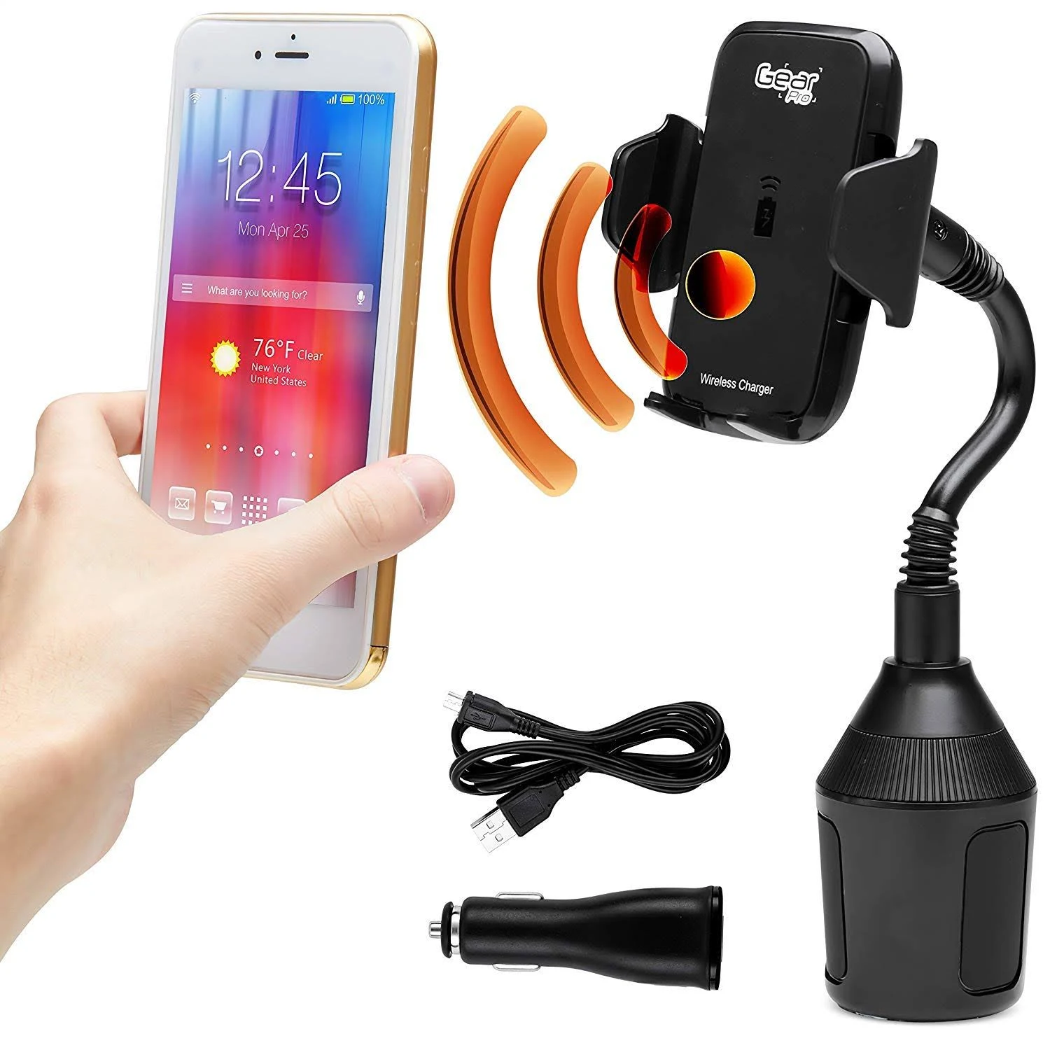 Brand New GearPro Phone Car Cup Holder Mount with Wirless Charging