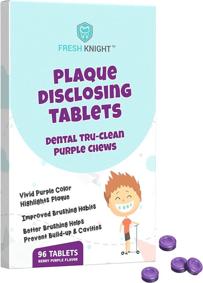 96 Count, Plaque Dental Disclosing Tablets for Kids or Adults, Shows Plaque, Helps Teach Brushing Habits for Clean Teeth, by Fresh Knight, Pack of (1)