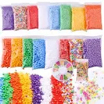 Slime Foam Beads Floam Balls – 18 Pack Microfoam Beads Kit 0.1-0.14 and 0.28-0.35 inch (70,000 Pcs) Colors Rainbow Fruit Beads Craft Homemade DIY Kids