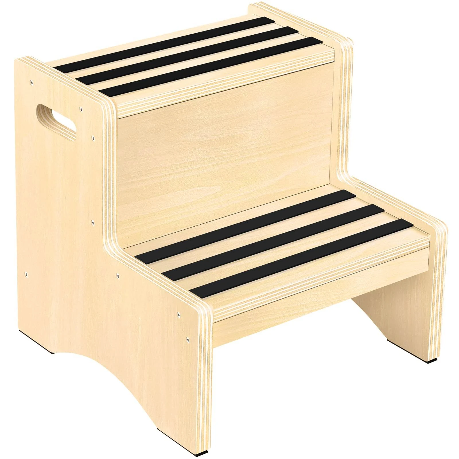 Natural Wooden Step Stool for Kids Toddler Non-Slip Sturdy Two Step Stools wi...