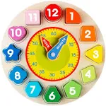 Skrtuan Wooden Shape Color Sorting Clock- Teaching Time Number Blocks Clock Shape Sorting Puzzle Montessori Early Learning Educational Toy Gift for 1 2 3 Year Old Toddler Baby Kids