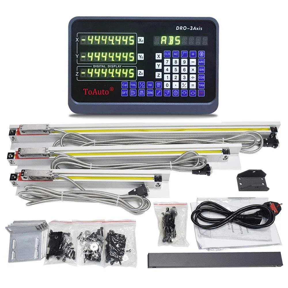 DRO 3 Axis Digital Readout Display +3pc Glass Linear Scale for CNC Mill Lathe Machine (Customized Size)