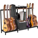 Nisorpa Metal Guitar Stand for 8 Guitars,Floor Guitar Holder with 3-Tier Wood Storage Shelf Multiple Guitars Rack,Display Guitar Stand Guitar Amp Stand For Music Studio Acoustic Electric Guitar Bass