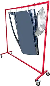 Adjustable Height Painting Hanger Rack, Automotive Paint Stand 6 Hooks, Auto Body Stand for Hoods Doors, Painting Drying Rack w/ 4 Swiveling Wheels, Paint Rack Stand, Automotive Tool, Red