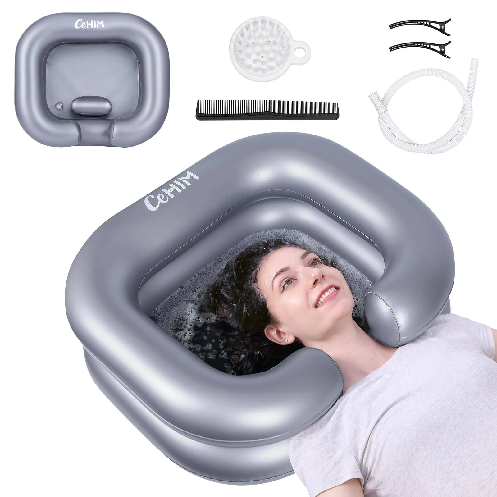 Inflatable Shampoo Basin - Portable Shampoo Bowl, Hair Washing Basin for Bedridden, Disabled,Injured, Hair Wash Tub for Dreadlocks and at Home Sink Washing (Light purple)