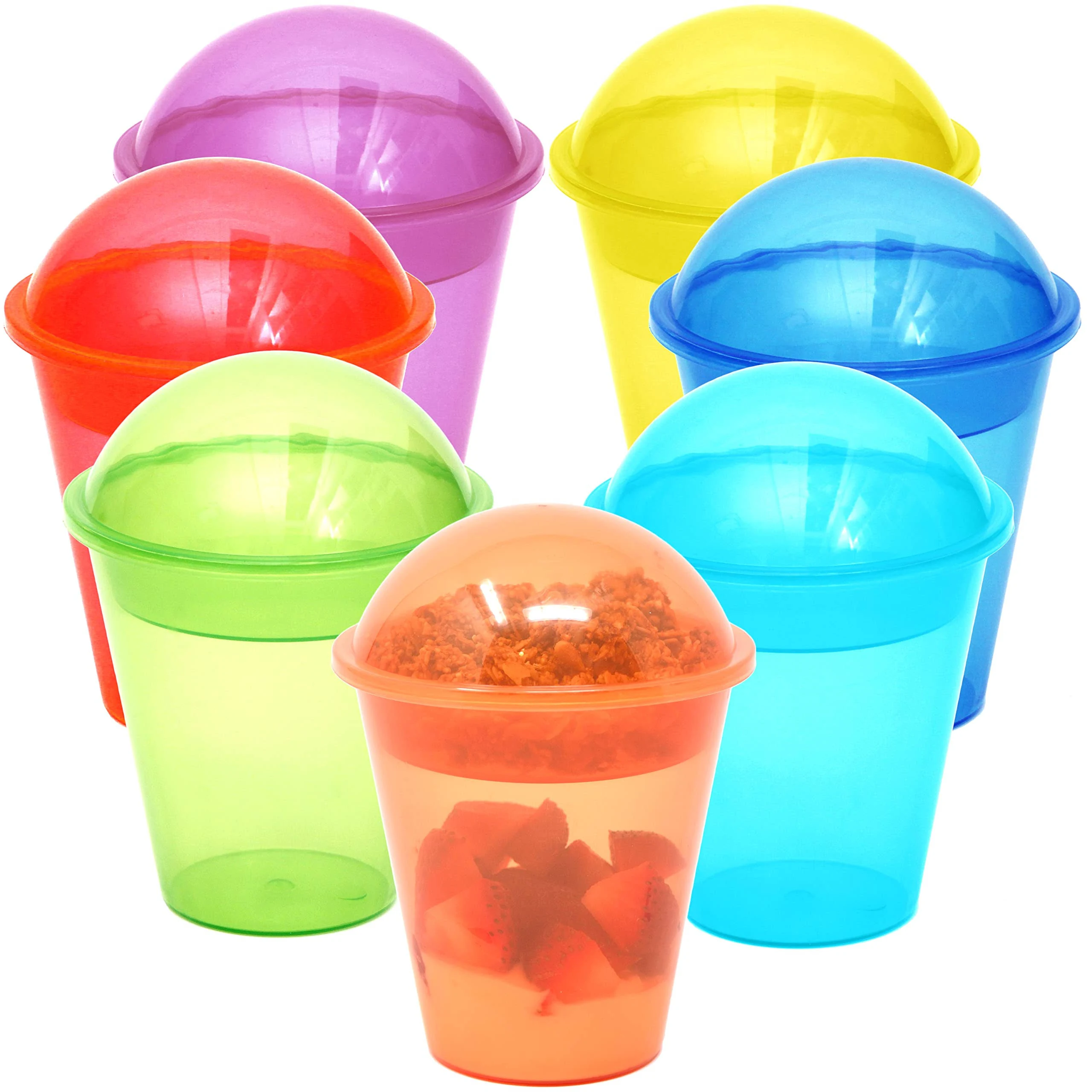 Youngever 7 Sets Plastic Yogurt Cups, Reusable Plastic Dessert Cups with Inserts and Dome Lids, Plastic Parfait Cups, Spill and Leak Proof (Medium 8 Ounce)