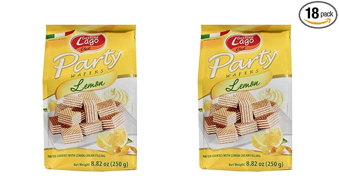 Gastone Lago Party Wafers Lemon Cream Filling 8.82 oz, 250g (Pack of 2) (Lemon, 2-Pack)