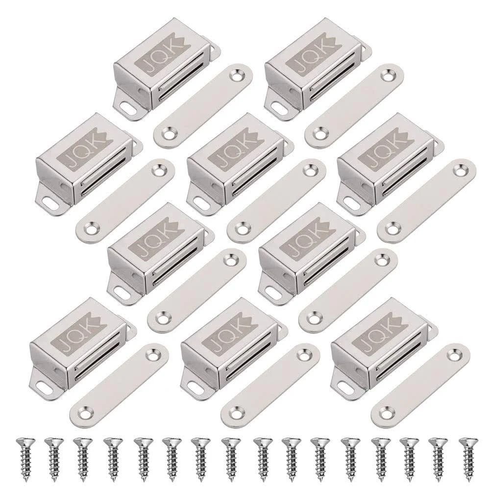 JQK Magnetic Cabinet Door Catch, Stainless Steel Closet Catches 10 Pack with Strong Magnetic, Furniture Latch 30 lbs, CC101-P10