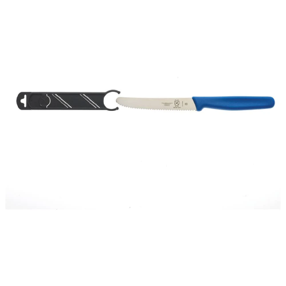 Mercer Culinary M33932BLB Bar Knife, 4-5/16” Wavy Edge, Rounded Tip, Blue