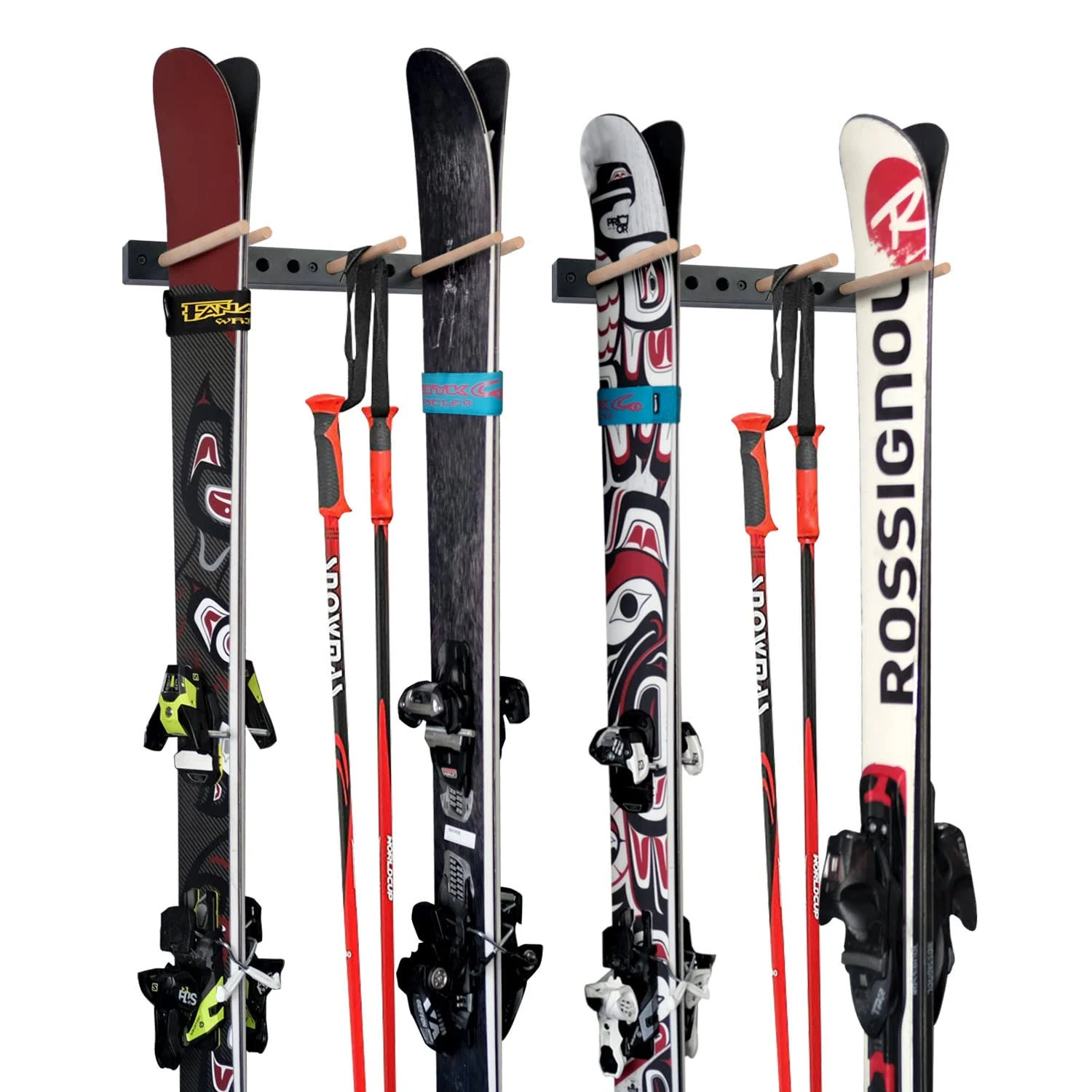 CAIKEI Ski Wall Rack Snowboard Wall Mount Storage Rack Holds 5 Pairs of Skis ...