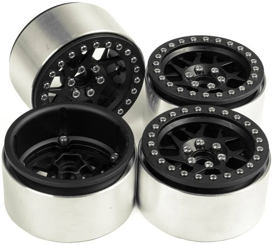 MOHERO 2.2 inches RC Beadlock Wheels/Rims for 1/10 Scale Rc Crawler Car Wraith 90018 Pack of 4 (Black)